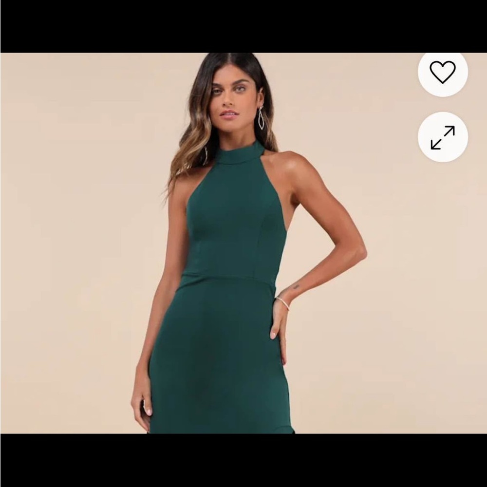 Size M Lulu's Green Halter Sheath Maxi Dress
